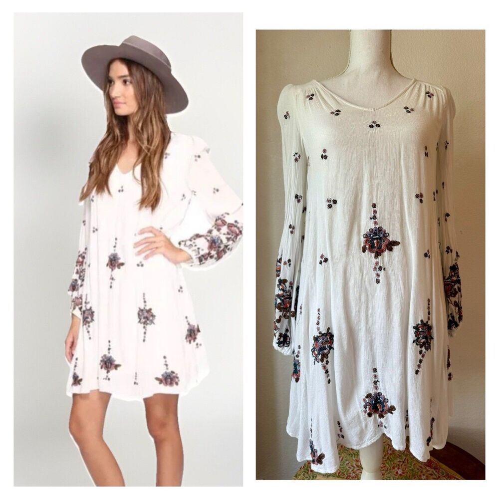 Free People XS Oxford Embroidered Swing Mini Boho Chic Gypsy Feminine Romantic